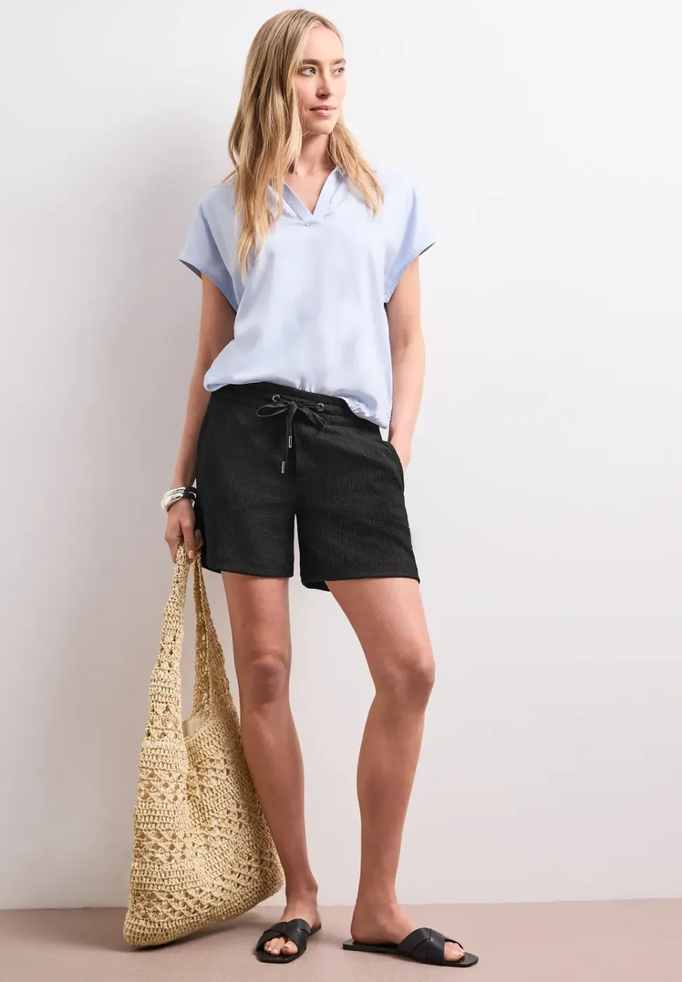 Korte broek met structuur in Loose Fit