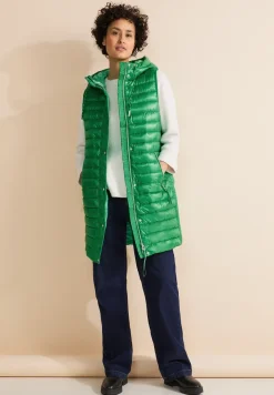 Lange gewatteerde bodywarmer met capuchon