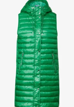 Lange gewatteerde bodywarmer met capuchon