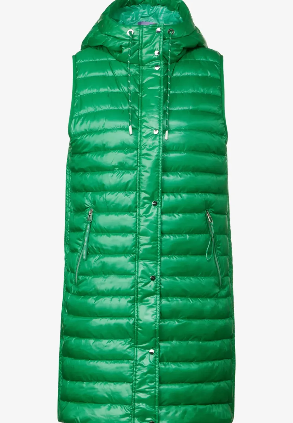 Lange gewatteerde bodywarmer met capuchon