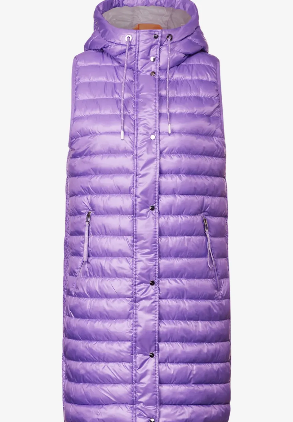 Lange gewatteerde bodywarmer met capuchon