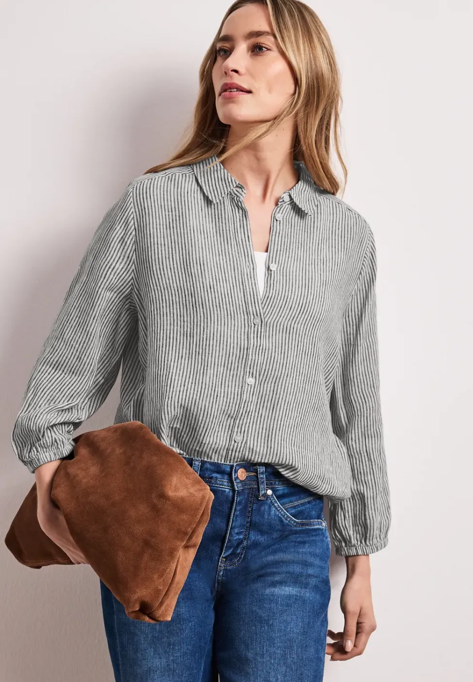 Linnen blouse met 3/4 mouwen en strepen