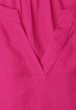 Linnen knielange jurk met gespleten hals