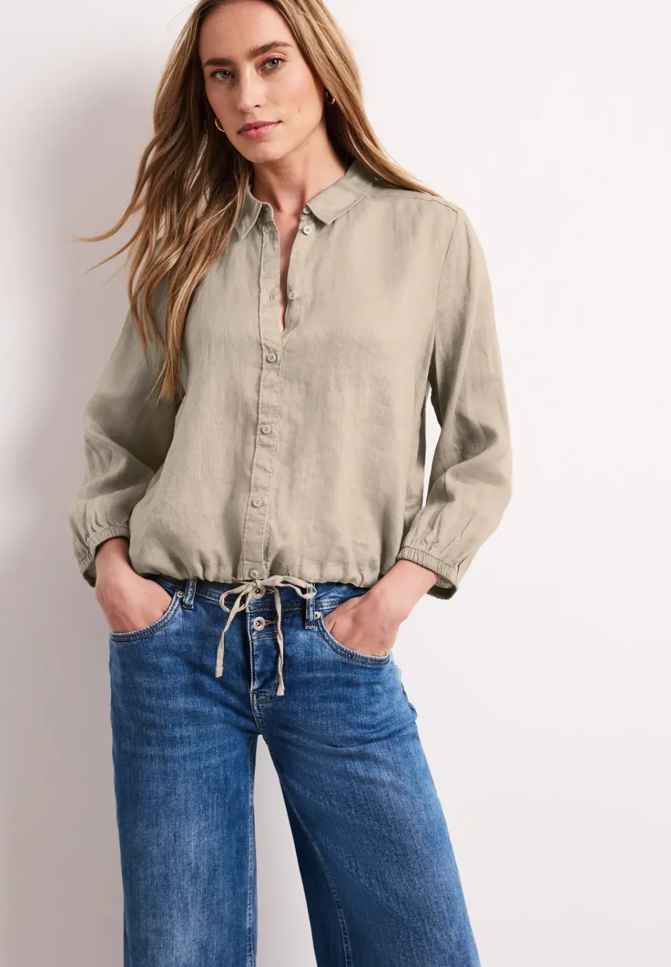 Linnen blouse met 3/4 mouwen