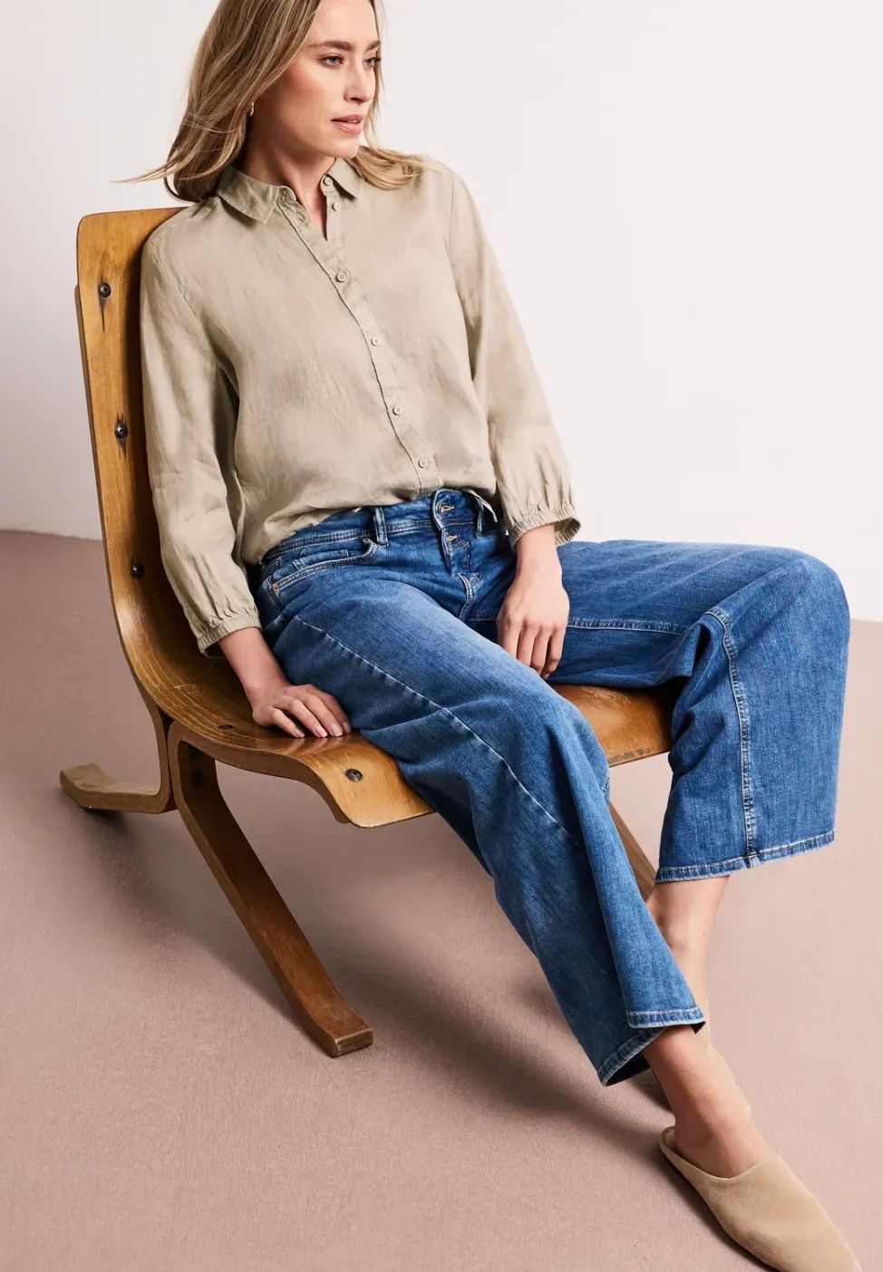 Linnen blouse met 3/4 mouwen