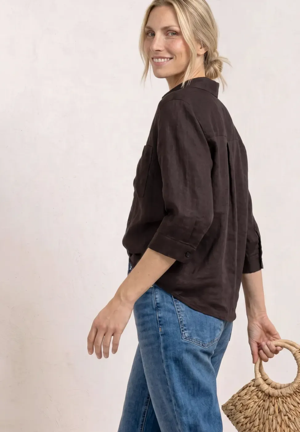Linnen blouse met 3/4 mouwen