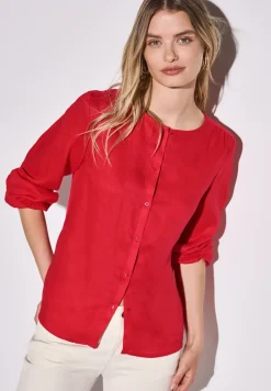 Linnen blouse met ronde hals