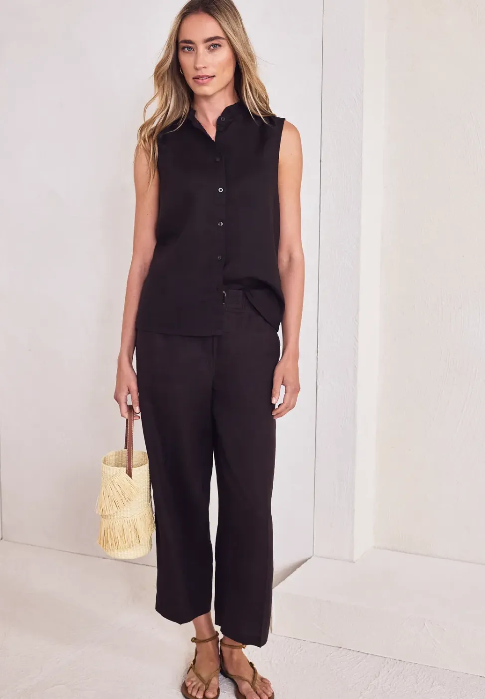 Linnen blouse met ruches