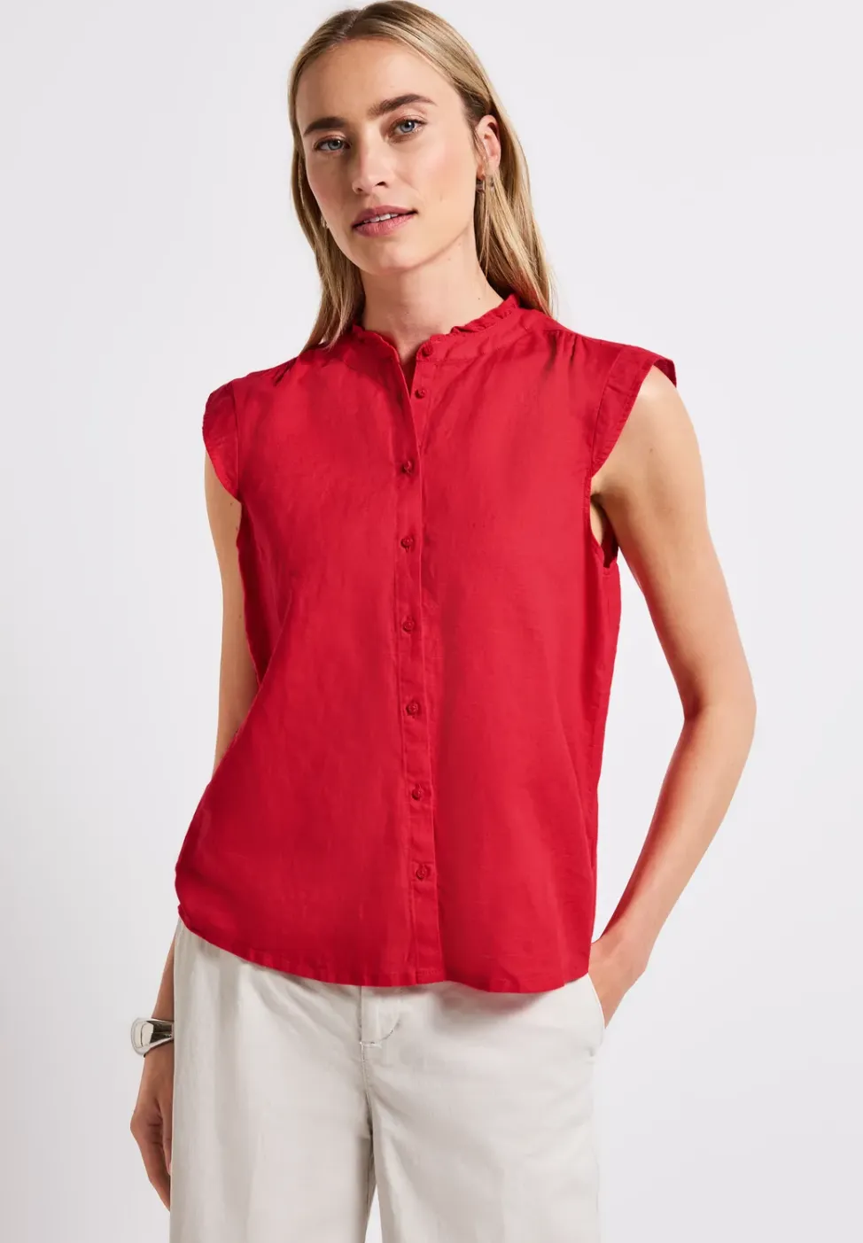 Linnen blouse met ruches