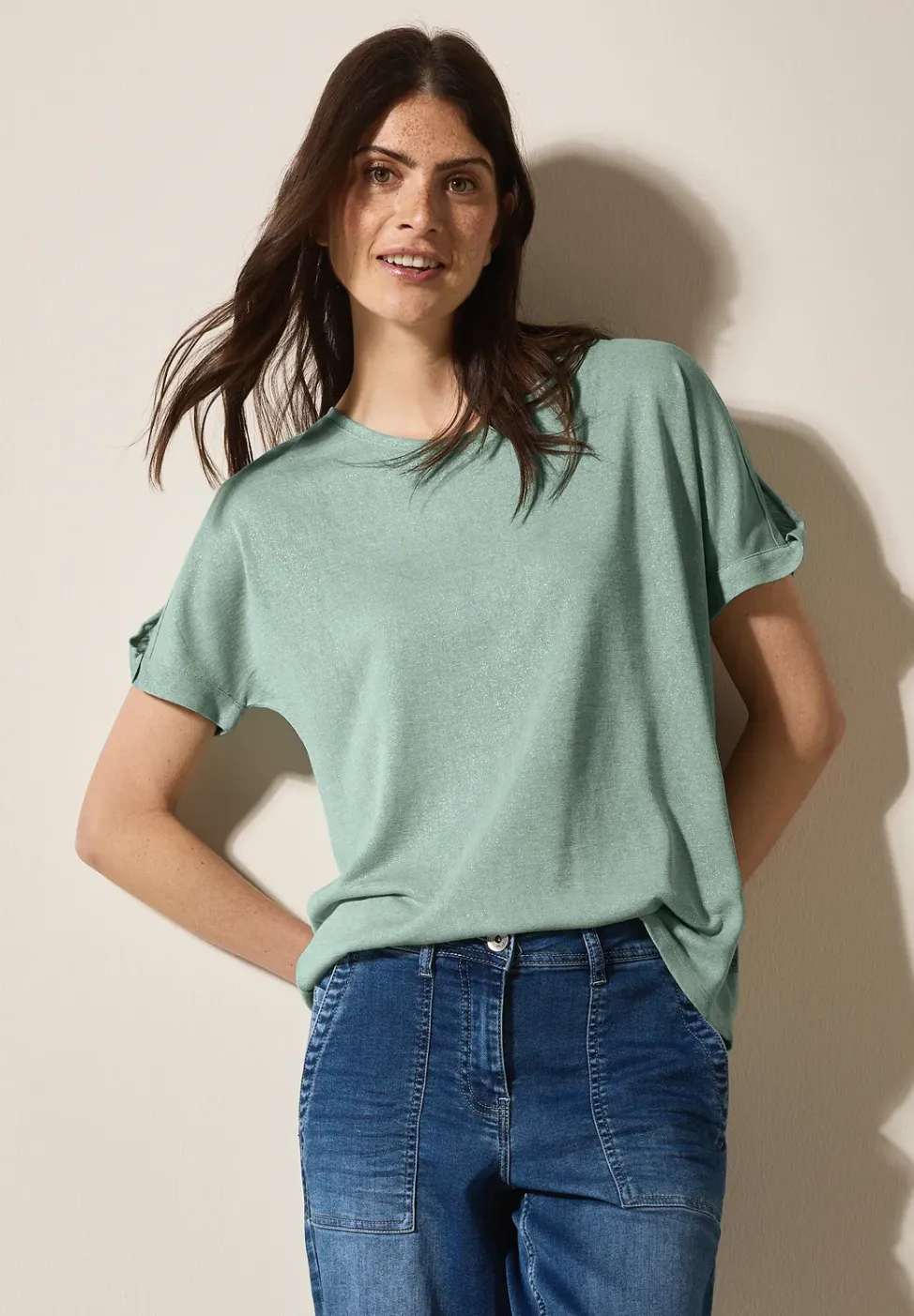 Linnen look shirt met glitter