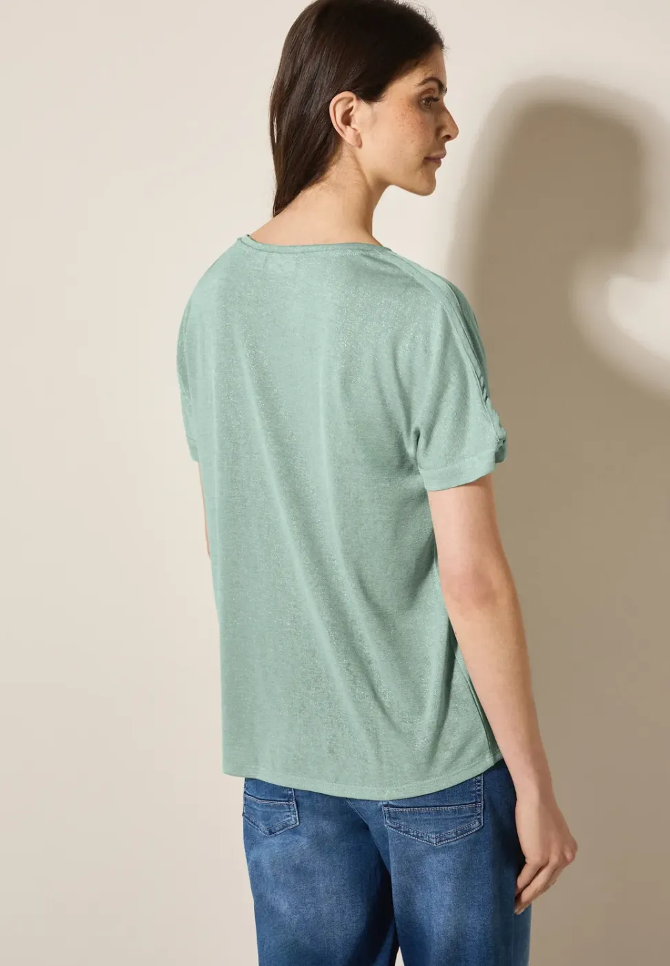 Linnen look shirt met glitter