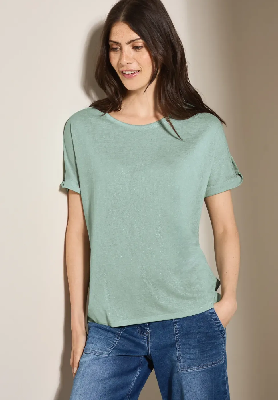 Linnen look shirt met glitter