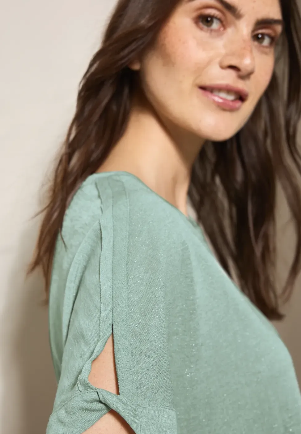 Linnen look shirt met glitter