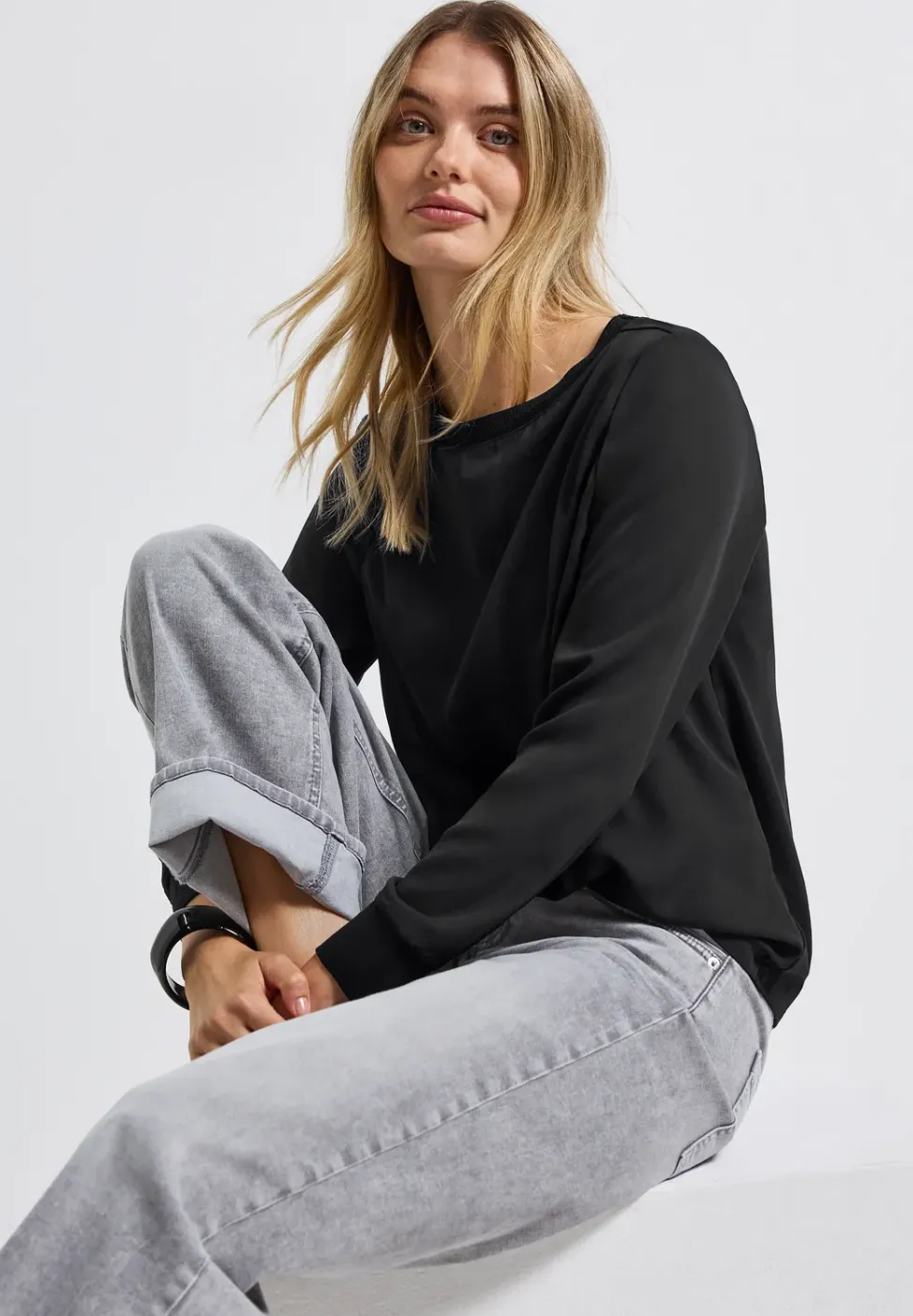 Materiaalmix chiffon shirt