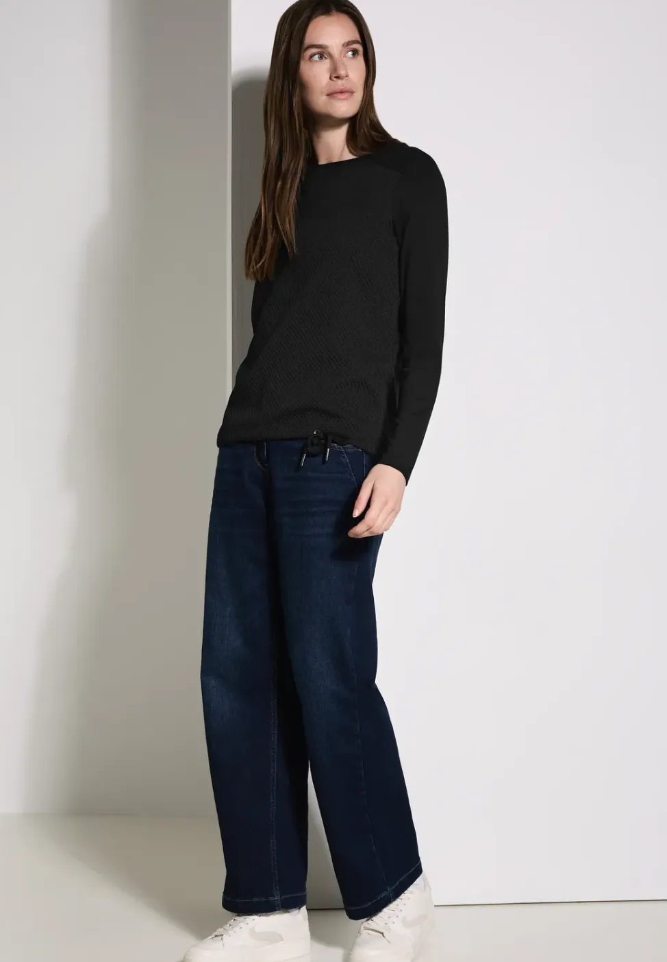 Materiaalmix shirt met lange mouwen