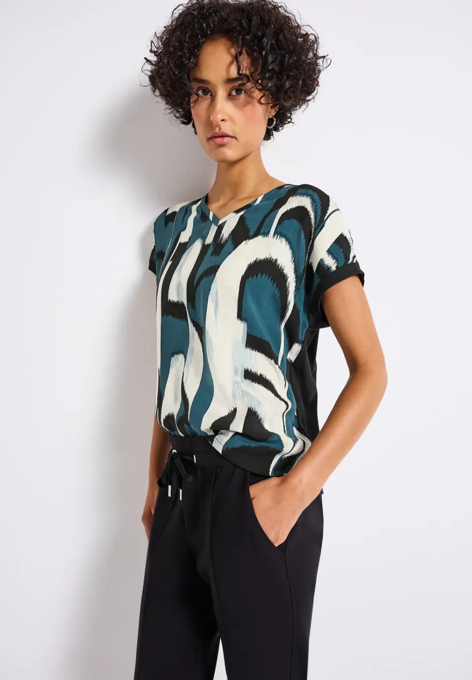 Materiaalmix V-hals Shirt