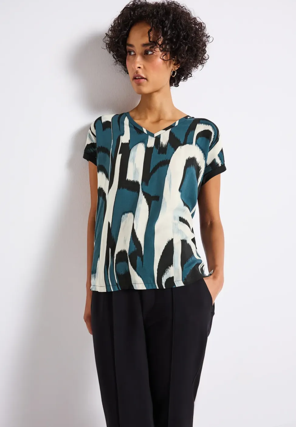 Materiaalmix V-hals Shirt