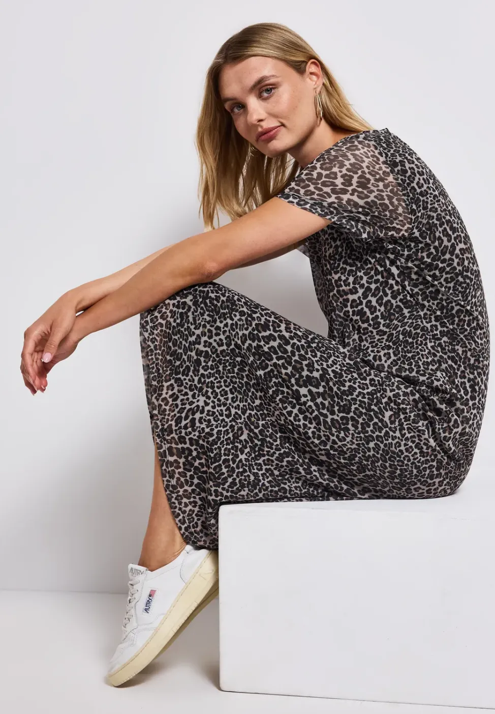 Mesh jurk met leoprint