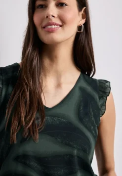 Mesh top met V-hals en print