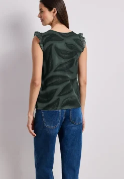 Mesh top met V-hals en print