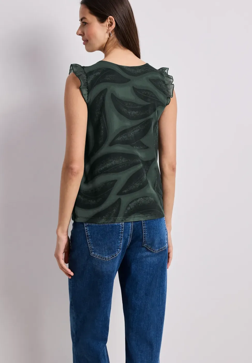 Mesh top met V-hals en print