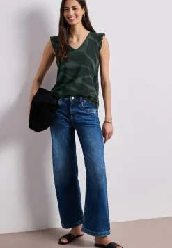 Mesh top met V-hals en print