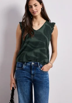 Mesh top met V-hals en print