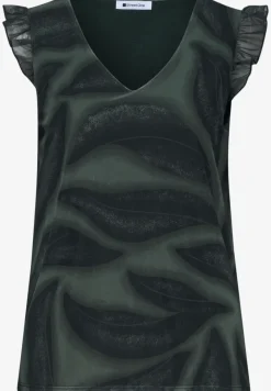 Mesh top met V-hals en print