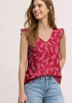 Mesh top met V-hals en print