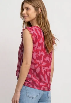 Mesh top met V-hals en print