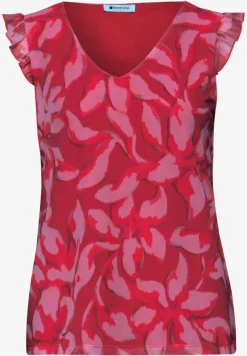 Mesh top met V-hals en print