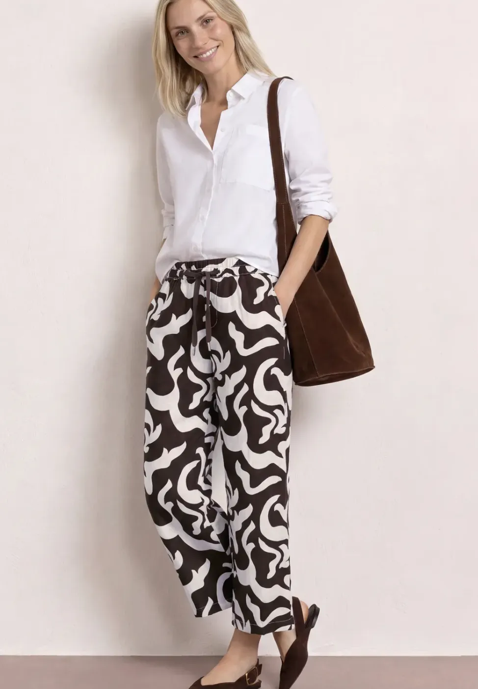 Mid Waist broek met Wide Legs en print