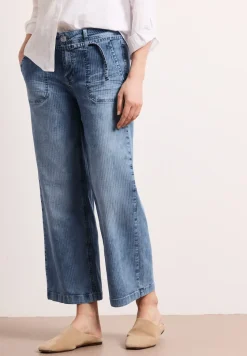 Mid Waist jeans met Wide Legs en strepen