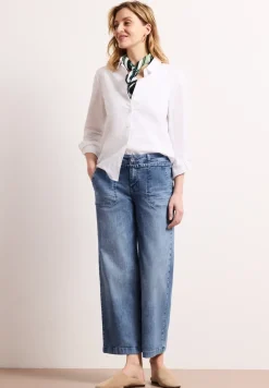 Mid Waist jeans met Wide Legs en strepen