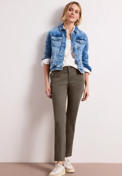 Mid Waist Slim Legs broek in satijnlook