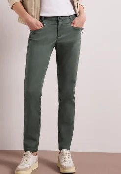 Mid Waist Slim Legs broek in satijnlook