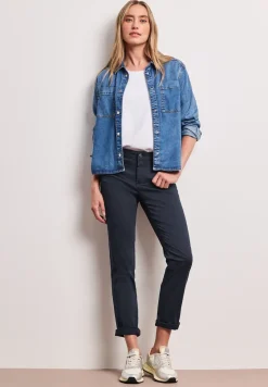 Mid Waist Slim Legs broek in satijnlook