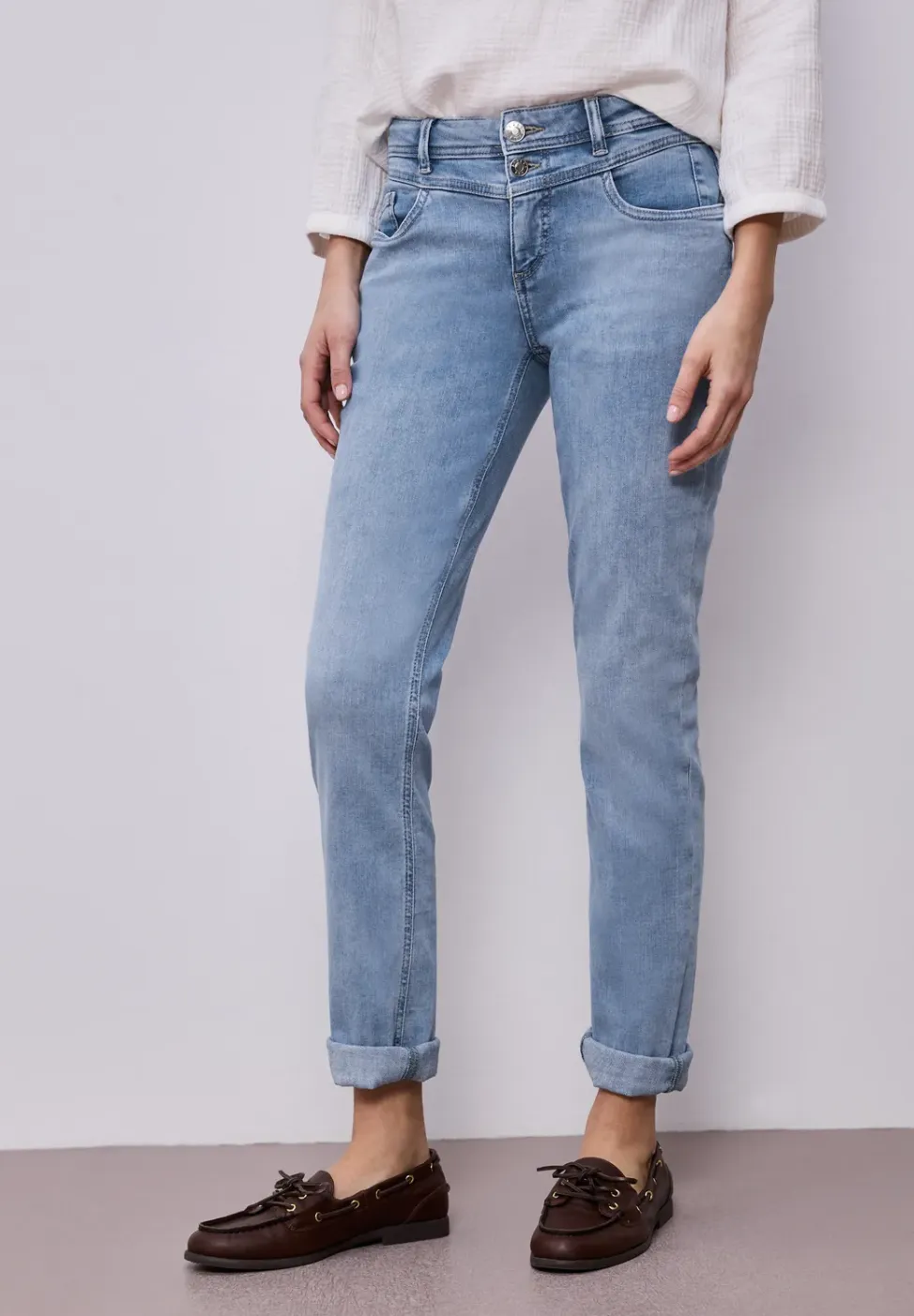 Mid Waist Slim Legs jeans met turn-up