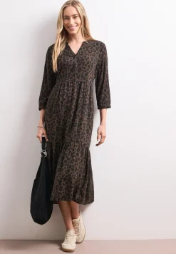 Midi-jurk met gespleten hals en print
