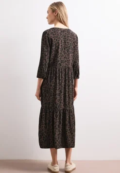 Midi-jurk met gespleten hals en print