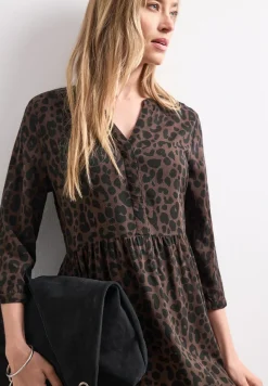 Midi-jurk met gespleten hals en print