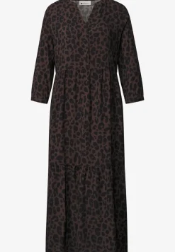 Midi-jurk met gespleten hals en print