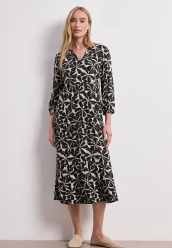 Midi-jurk met gespleten hals in etnische look