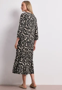 Midi-jurk met gespleten hals in etnische look