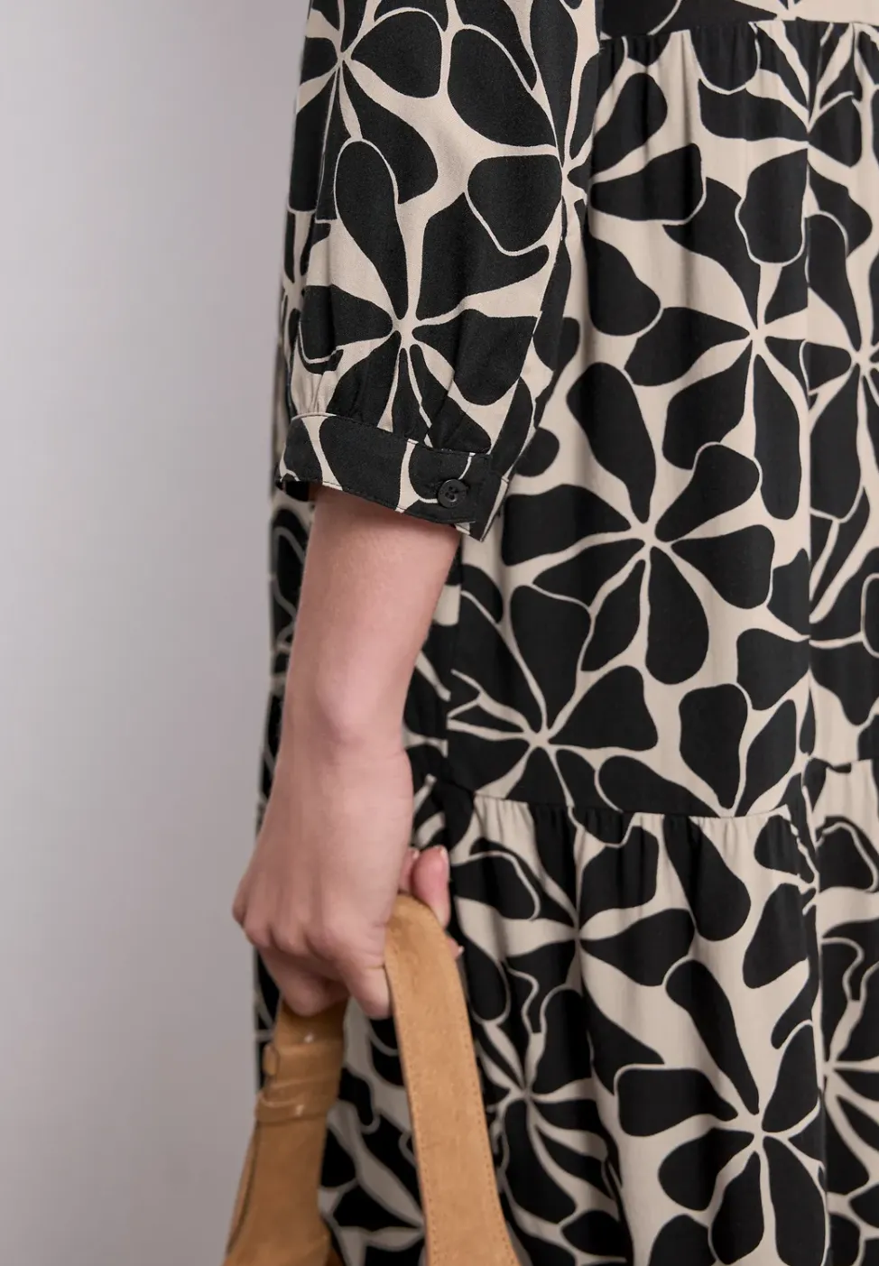 Midi-jurk met gespleten hals in etnische look