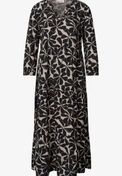 Midi-jurk met gespleten hals in etnische look