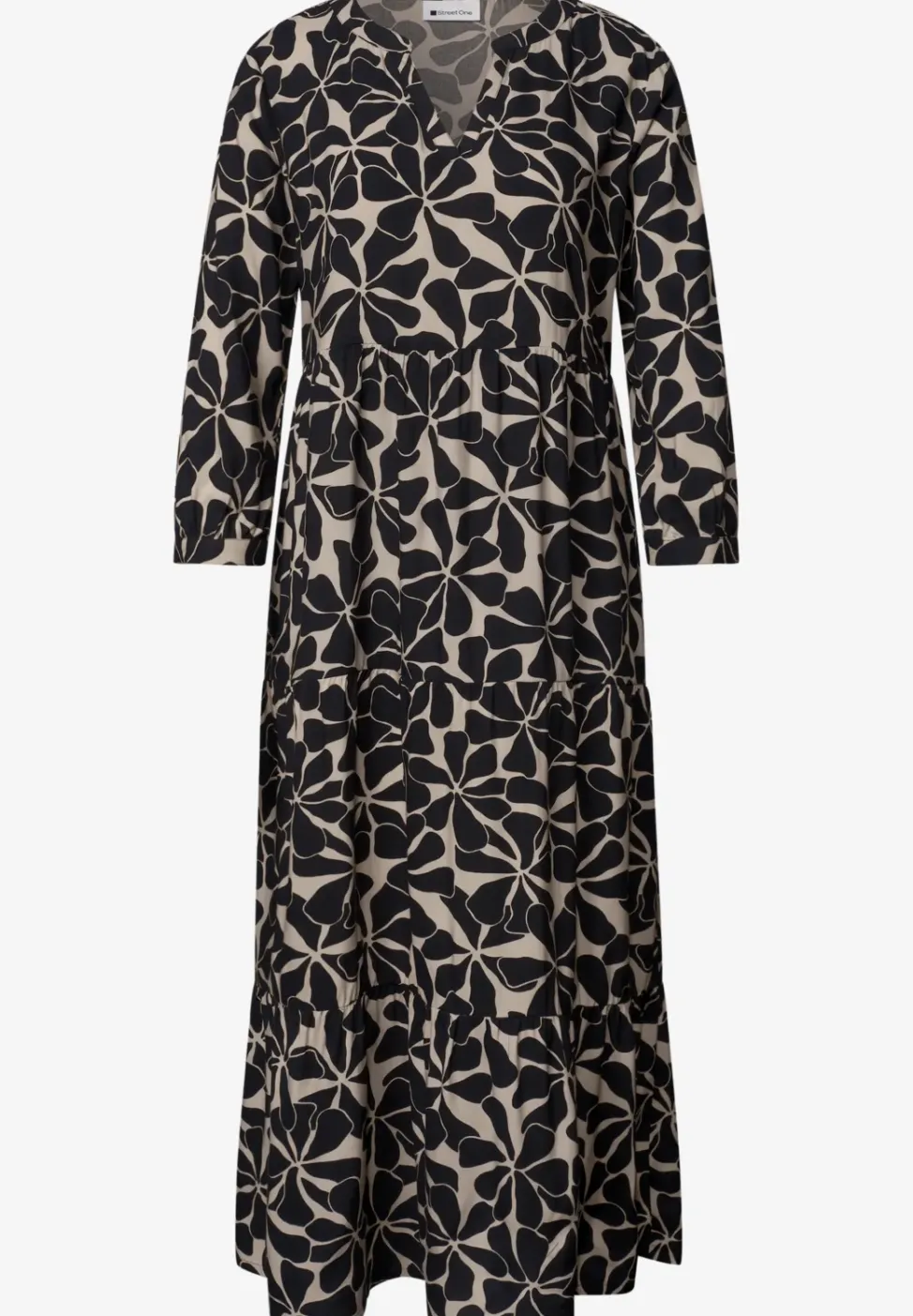 Midi-jurk met gespleten hals in etnische look