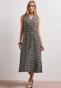 Midi-jurk met gespleten hals en ritssluiting