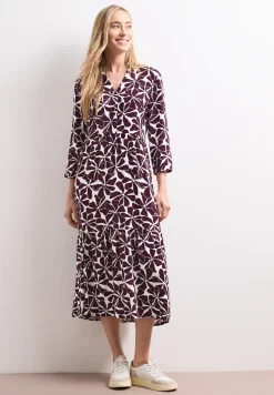 Midi-jurk met gespleten hals en print