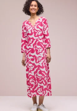 Midi-jurk met gespleten hals en print